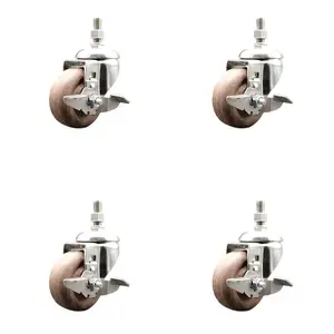 212 MAIN Service Caster SCC-SS316TS20S3514-GFNSHT-TLB-M1015-4, 316 Stainless Steel Swivel Type Stem Caster with 3.5 in. Chemical Res. Low Friction Nylon Wheel, 10 mm Threaded Stem, Top Brake - Set of 4