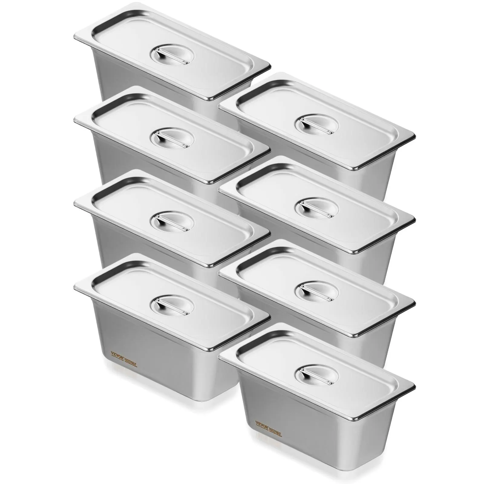 【Backtoschool】VEVOR 8 Pack Hotel Pans, 1/3 Size Anti-Jam Steam Pan with Lid, 0.8mm Thick Stainless Steel Steam Table Pan, 6-Inch Deep Commercial Table Pan, Catering Storage Food Pan, for Industrial & Scientific