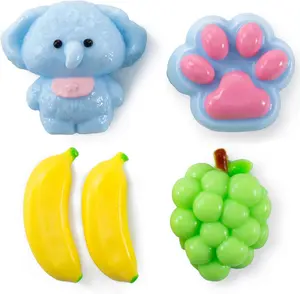 Squishy Kit 4PCS Cute Squeeze Toys for Kids & Adults – Cat Paw, Banana, Grape & Elephant Sticky Squishy Fidget Toys for Stress Relief, Birthday Party Favors & Goodie Bags
