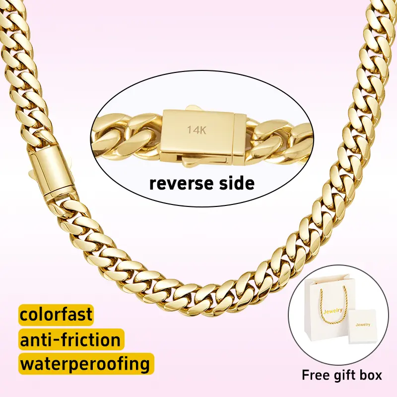 14K gold-plated Cuban necklace/bracelet | The latest electroplating gold-plating process for rust preventionl Miami hip-hop style fashion items| The best gift for men and women | Couples'style l 6mm/8mm/10mm/12mm/14mm Black Friday Christmas gifts