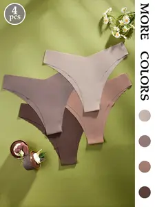 Women's Invisible Triangle Panties, Comfortable Seamless Design, V-Shape Waistband, Sporty Cut, Pack of 4, Earth Color, Breathable Seamless Knicker