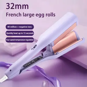 French Wave Curling Iron with 4 Temperature Settings Quick Heat-Up in 15 Seconds No Damage for Curly Hair Perfect Gift for Curly Ladies Easy Home Use Pink curling iron