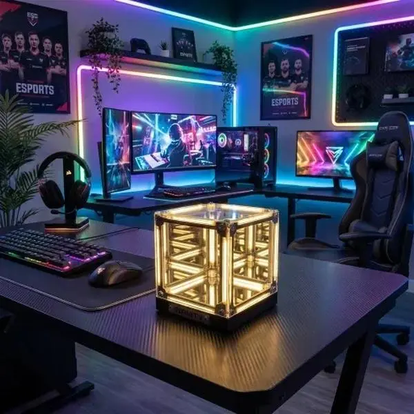 4D Abyss Infinity Mirror RGB Cube Light with Wireless Charging, Aesthetic Lighting, Gaming Desk Ambient Lamp, Home Decor Gift Statue