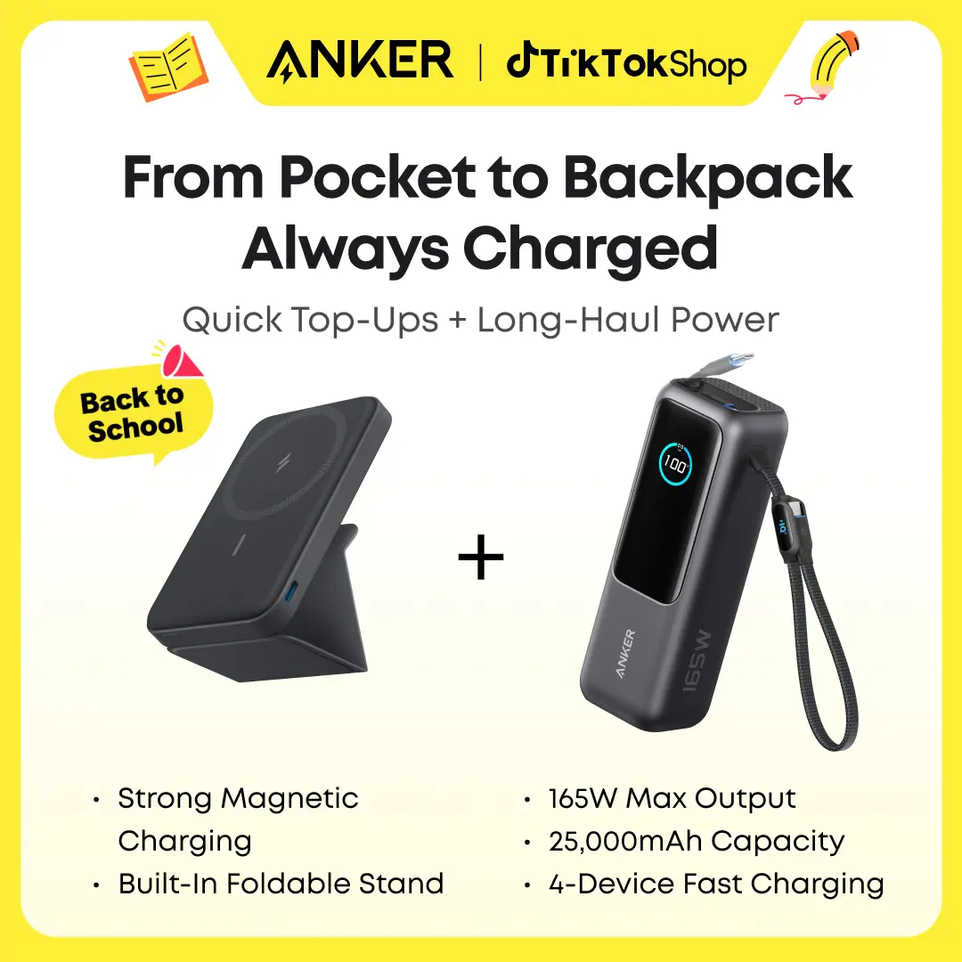 Anker 25,000mAh 165W Laptop Power Bank  with Built-In and Retractable Cables and Anker Magnetic Power Bank with 5,000mAh Capacity sohochic
