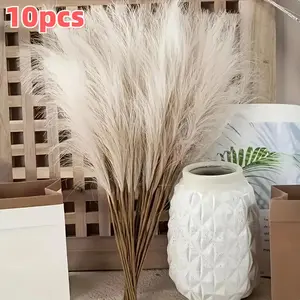 Faux Pampas Grass Decoration, 10pcs Fluffy Artificial Pampas Grass, Suitable for Bohemian Type Home and Wedding Accents, Garden Decorations, Room Decor, Decorative Faux Flower Plant, Thick Fake Grass, Home Decor Accessory