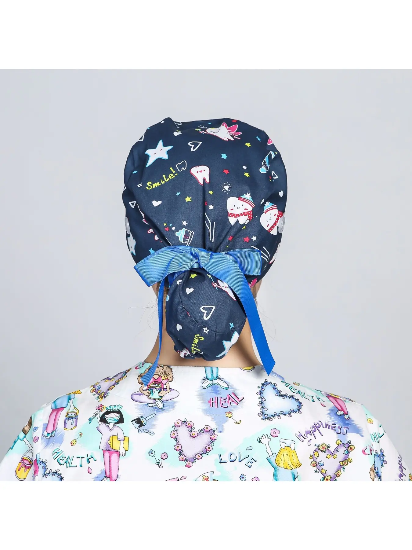 Nurse hat dust-proof work cap cartoon print hat button ponytail long hair tie new style head wrap cap Adjustable Ponytail Cap Caps with Designs