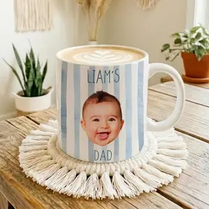 Personalized Photo Striped Mug | Custom Face Gift for Pet Lovers, New Dads & Besties