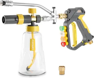 【fathersdaygift】Foam Cannon Gun Dual Connector Accessory for Pressure Washer, Double Tip Attachment Soap Cannon with Power Washer Short Gun, Car Wash Foam Gun Kit, 1/4" Quick Connect, 5 Nozzles Tips