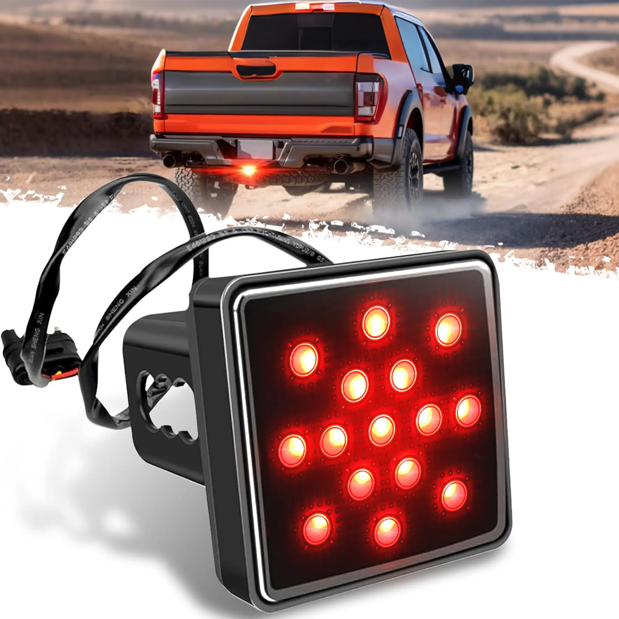 DIBMS 15 LED Trailer Hitch Brake Light,12V Red Lights Smoked Tail Lights Fits 2" Receiver with 4-pin Adapter,Hitch Light Automotive Exterior Accessories for Truck Trailer SUV (Black)hitch light,hitch mount light,trailer hitch light