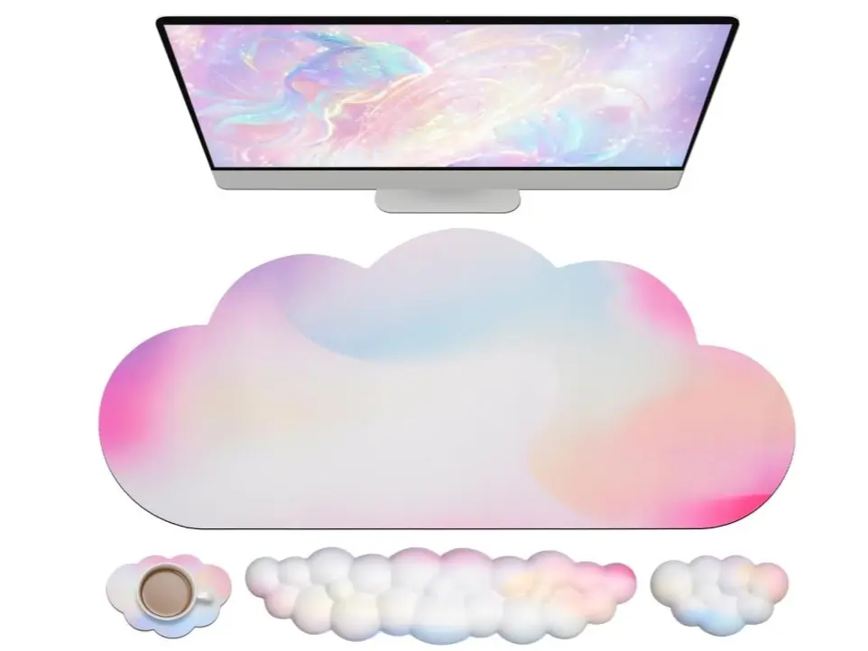 Large Cloud Mousepad with Keyboard Wrist Pad And Mouse Wristpad Set Ergonomic Computer Desk