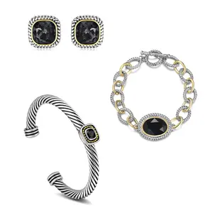 Aprilery Square Black Gem Stud Earrings – Elegant Twisted-Edge Design with Bold Contrast, Chic Everyday Jewelry for Women & Girls