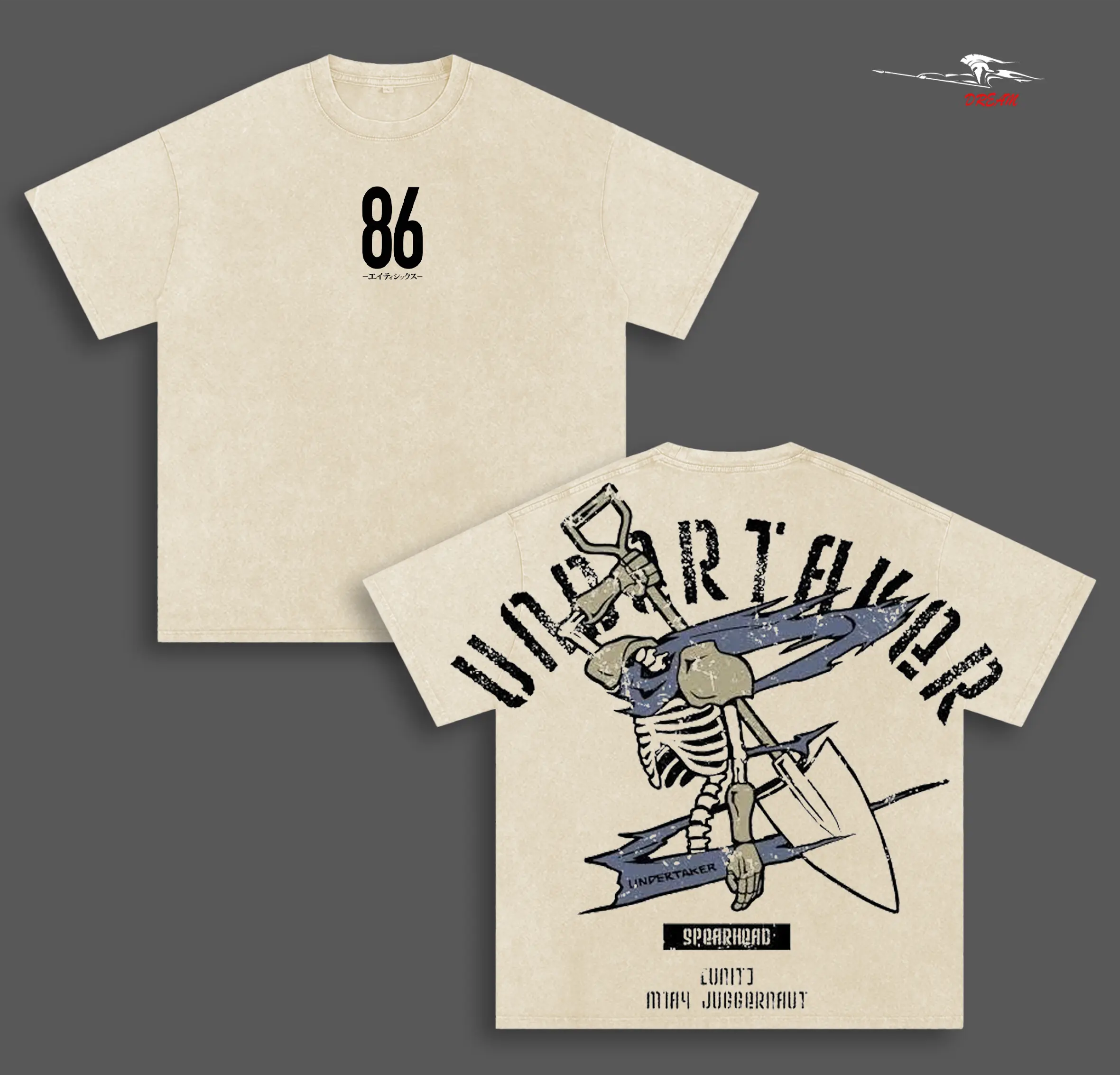 86 Eighty Six Undertaker Anime Double Printed Vintage Washed Tee Unisex Oversize Anime Manga Washed Heavyweight Cotton T-shirt
