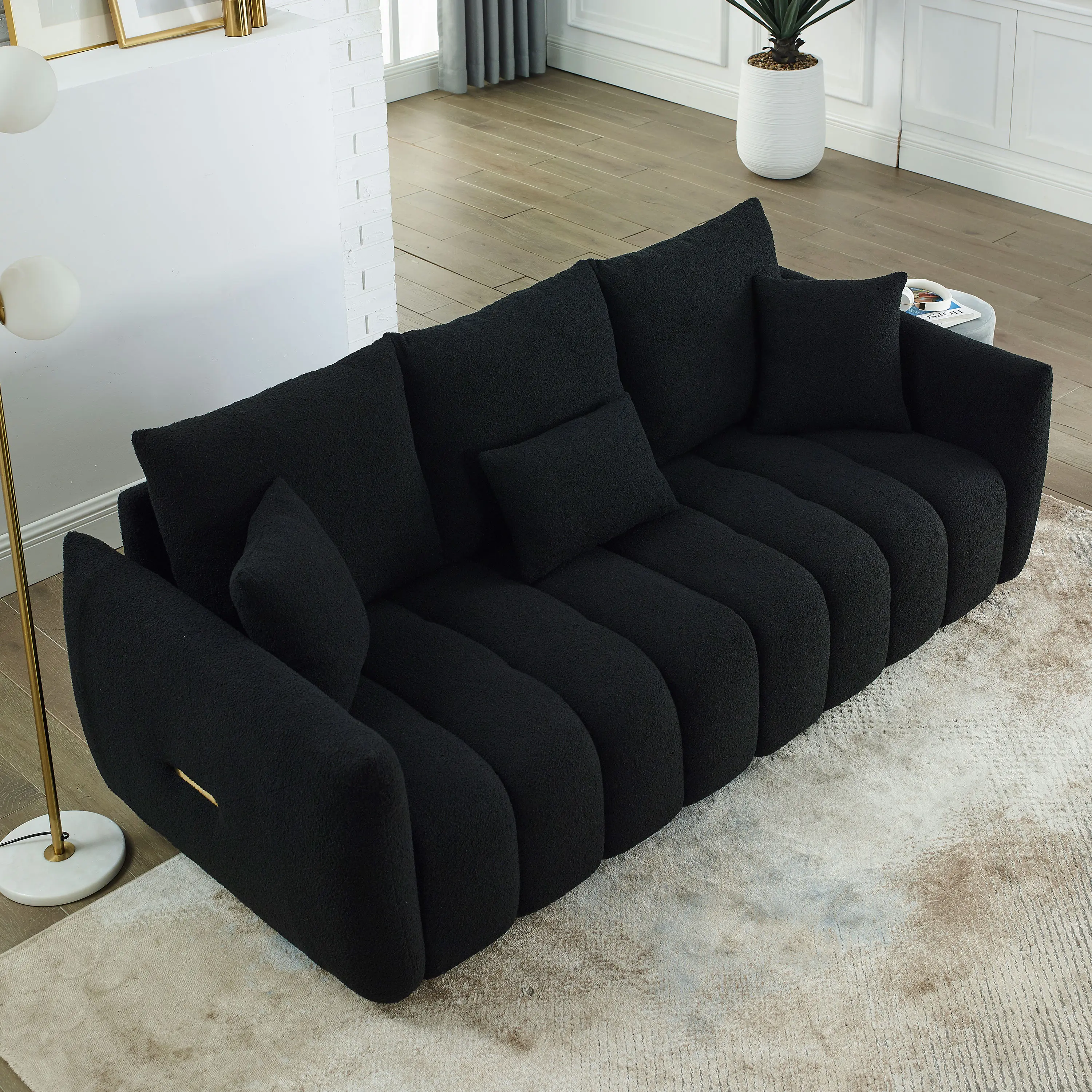 【Clearance Price】【Sub 2 packages】Niccae MH 79.5" Premium Teddy fabric Sofa with 3 Back Pillows and 3 back Cushions Solid Wood Frame 3-Seater Sofa, Oversized Upholstered Chair for Living Room, Bedroom, Apartment and Office