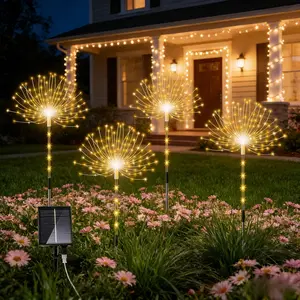 Solar Garden Firework Lights Set of 4, Outdoor Glowing Light Stakes, Solar String Lights, Solar Ground Lights, Decorative Solar Lights, Solar Powered Lighting, Yard Lighting, 8 Lighting Modes, Perfect for Gardens, Weddings, Parties