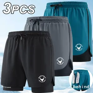 3PCS Men's Quick Dry Athletic Shorts, 2 in 1 Running Shorts with Anti-Chafing Liner, Breathable Gym Training Shorts for Workout, Basketball, Jogging