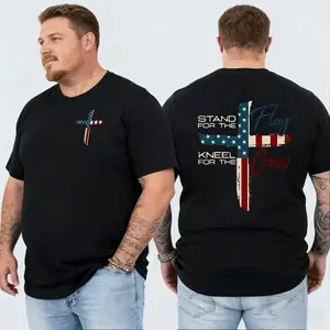 Patriotic Christian Faith T-Shirt – Stand for Flag Kneel for Cross Religious Shirt |   American Pride Cross Design Tee for Men |   Conservative Christian Cotton Clothing