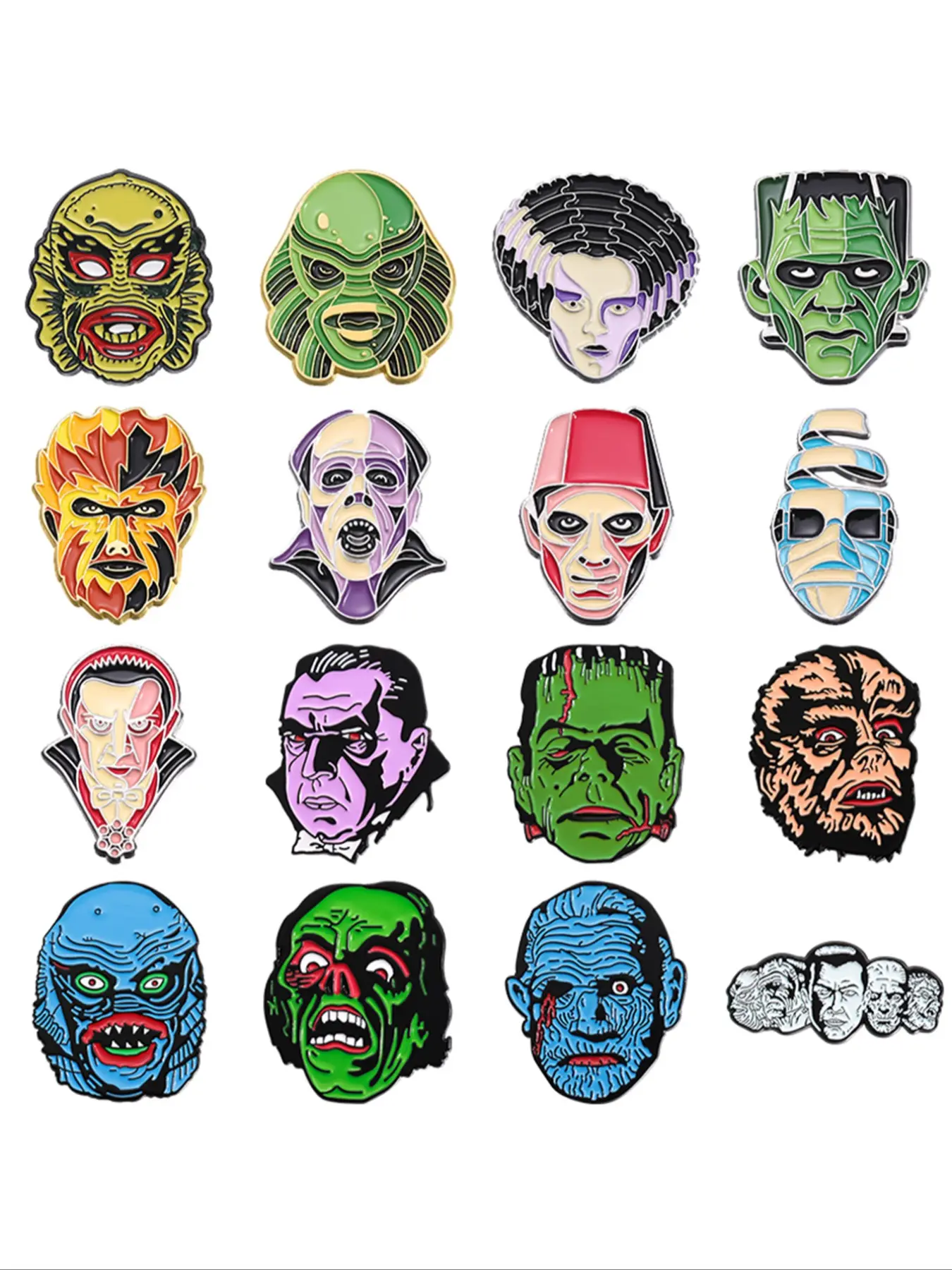16pcs Horror character portraits, punk style personality monster brooches, alloy brooch pin, lapel pins, badges, matching clothes, backpacks, fashionable jewelry suitable for men and women to wear daily, exquisite gifts for friends