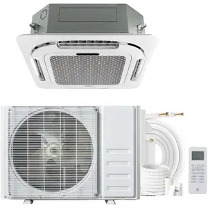 12000 BTU Ceiling Cassette Mini Split AC, 8-Way 360° Airflow, Remote Controller, Ductless Cooling & Heating System, 208/230V, 25ft Installation Kit