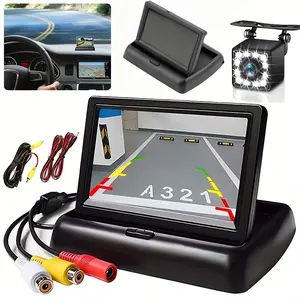 Universal 10.92cm Car Backup Camera Monitor Kit, Car Accessory, Multifunctional Car Accessories, with 12 LED Lights, 480p AHD Wide Angle Night Vision, Hardwired Power, for Cars, Trucks, RVs, Mini-Vans - Easy Install, No Battery Required