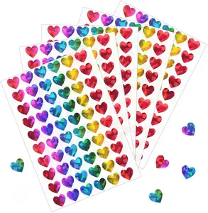 1800pcs 0.5in Holographic Glitter Heart Stickers for Kids, Ideal for Valentines Day Love Decorations, Scrapbooking Crafts, Student Planners (Rainbow)