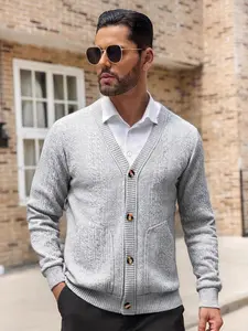 Men's Textured Knit Cardigan | Lightweight V-Neck Button Up Sweater | Windproof Warm Thick Knit with Pockets | Casual Long Sleeve Fall Outwear | Relaxed Fit Boho Style | Knitwear