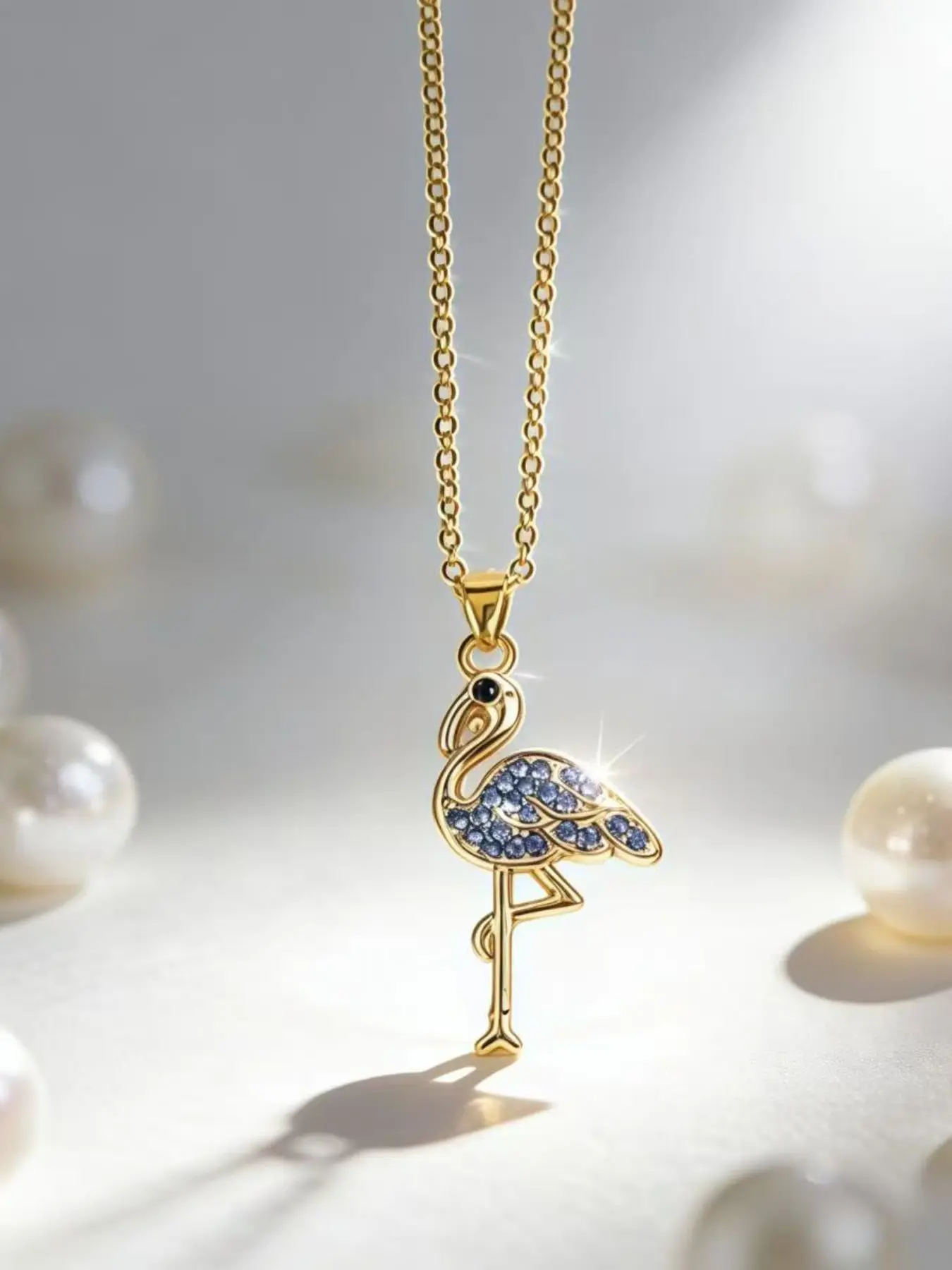 Trendy Rhinestone Flamingo Necklace, Fashionable Versatile Style, Unique Design Jewelry, Perfect for Everyday Wear, Bling Necklace