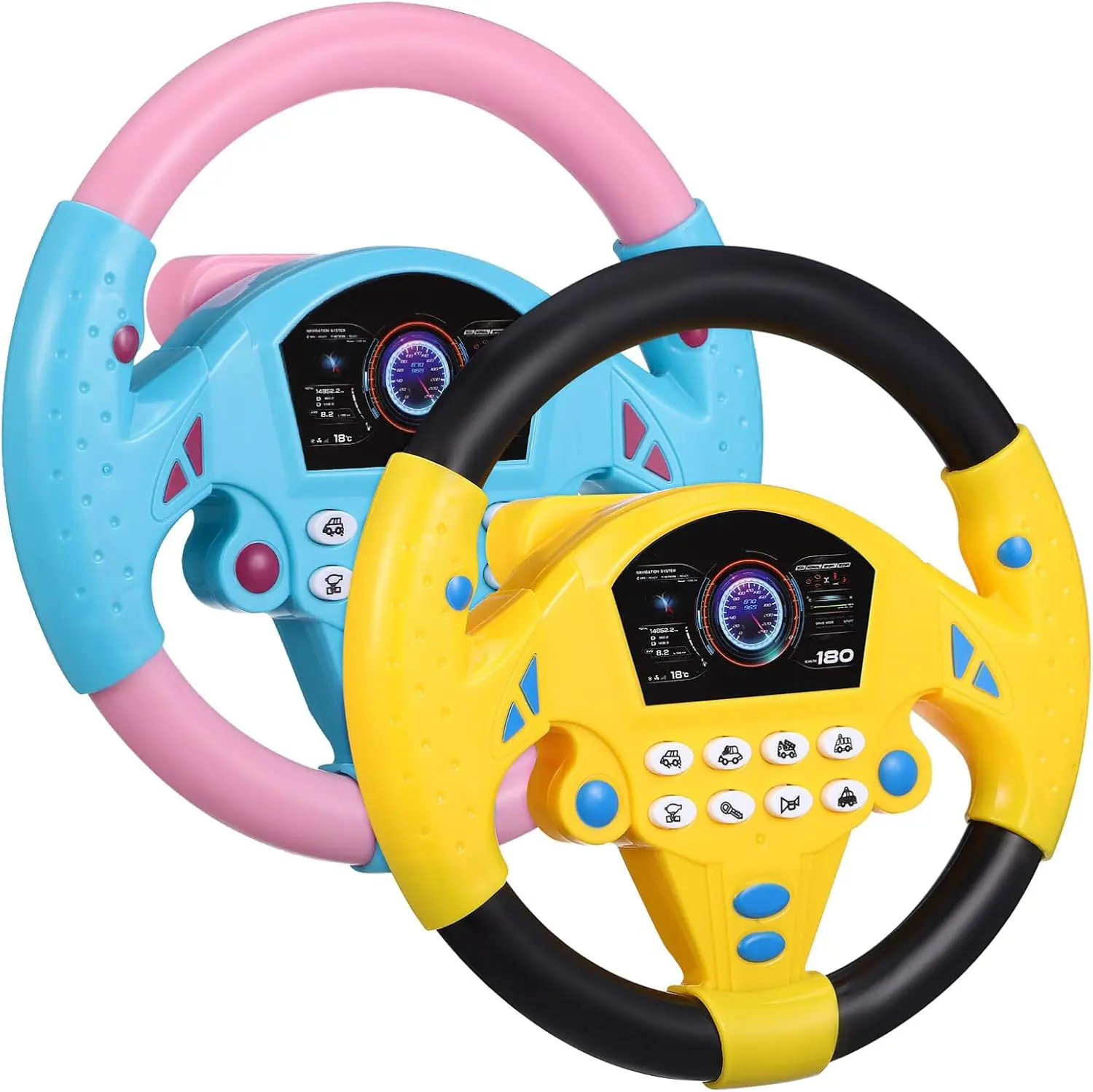 2pcs Kids Steering Wheel Toy with Suction Base, Music Effect, Sensory, Play, Suitable for Smooth Surfaces, Portable Driving Simulator, Educational Toy, Gift
