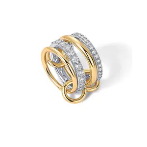 Gold Stackable Rings for Women Non Tarnish, Cubic Zirconiaa Rings, Silver Gold Multi Ring Mixed Metals Stack Rings Set SpringStatements
