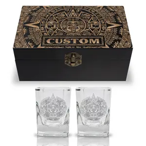 Custom Shot Glass Boxsets - Two Shot Glasses Included - Customizable Gift - Engraved Wooden Box Drinkware Stylish