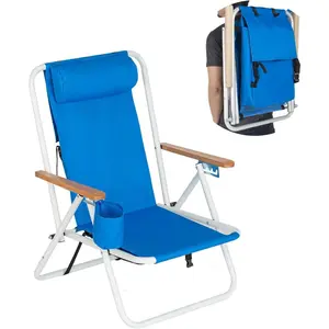 Outvita Folding Beach Chair Adjustable Headrest w/4 Flexible Tilt Angle, Cup Holder Portable High Strength Cleanable Fabric, for Sand Camping Lawn Concert Travel Festival Summervibes