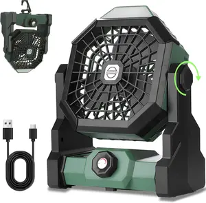 Camping Fan with LED Lantern, 9in 270°header Rotation Battery Operated USB Fan, Stepless Speed Rechargeable Portable Quiet Fan for Camping, Travel