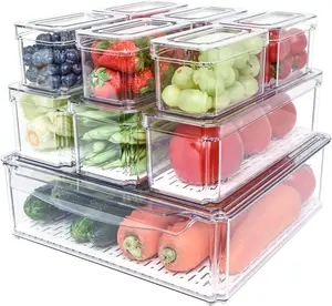 10Pcs Rectangular Fridge Organizer Bins - BPA-Free, Stackable, Multi-Size Refrigerator Accessories with Lids, Space Saver Storage Containers for Produce, Fruit and Kitchen Utensils