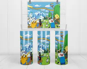 Adventure Time 20oz Skinny Tumbler | with Lid and Straw | Holographic Gift Box | Stocking Stuffer | Secret Santa Gift | White Elephant Gift Exchange Bottle Drinkware