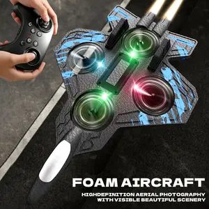 RC Airplane Fighter Glider Drone, 4-Axis Foam Aircraft with Remote Controller, Gravity Control & Auto Rotation, Indoor Outdoor Toy