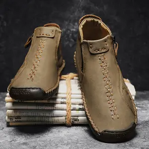 Ladies' large-sized zipper outdoor casual hand-stitched shoes