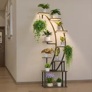 VEVOR Plant Stand Indoor with Grow Lights, Summervibes,Summervibes, 63 in Tall 9-Tier Lighted Plant Shelf, Metal Corner Plants Holder, 3 Timer & 10 Brightness, Curve-Shaped Flower Display Rack for Living Room Balcony Decor