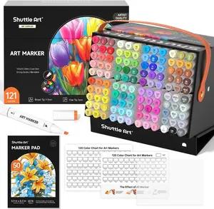 Shuttle Art 24/89/121 Colors Dual Tip Alcohol Based Art Markers, 88/120 Colors plus 1 Blender Permanent Marker with Case Perfect for Coloring Books Sketching Card Making