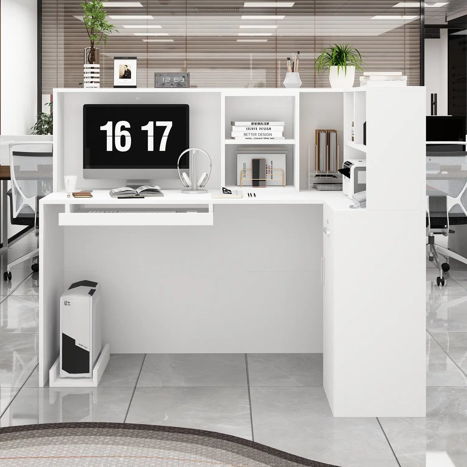 FUFU&GAGA Wood Reception Desk with Counter L-Shaped Reception Counter Table for Salon Reception Room Checkout Office