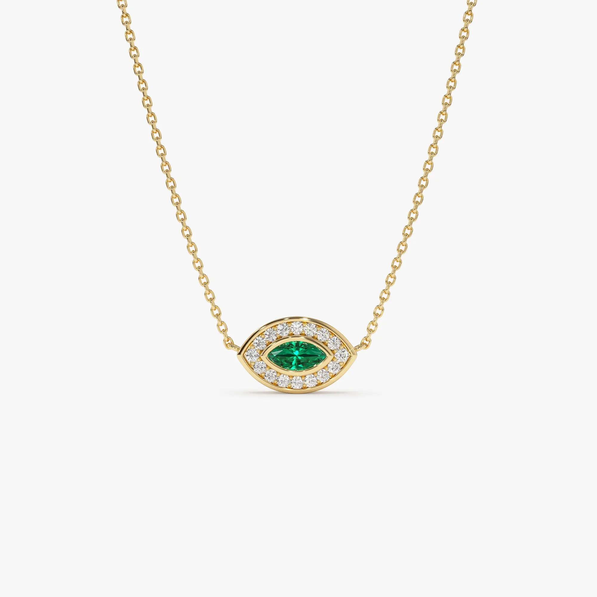 14k Marquise Emerald Diamond Halo Necklace