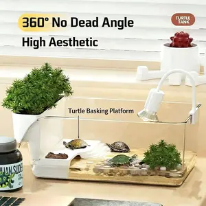 Small Turtle Goldfish Tank Stand, Home Crab Tank, Office Desktop Turtle Tank, Ecological Landscape Sunbathing Platform, Aquarium