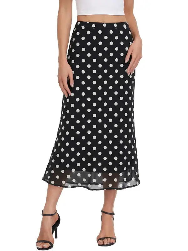 VIISHOW Women's High Waisted Chiffon A-Line Skirt High Elastic Waist Business Casual Summer Midi Skirt