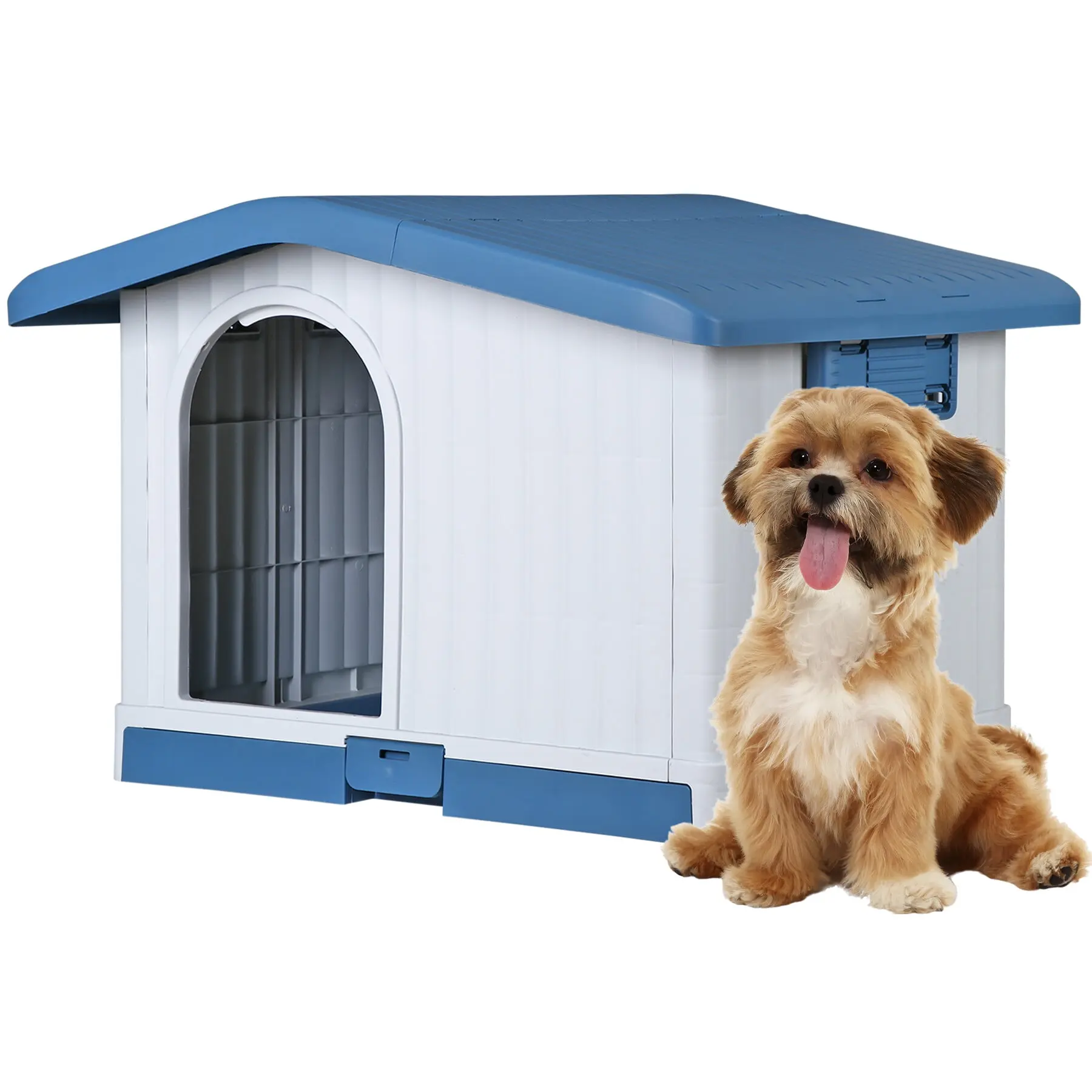 Segawe 34.6" Large Plastic Dog Kennel - Outdoor Kennel with Lift-Off Roof, Detachable Base, Adjustable Bar Window, and Ventilation for Indoor Use, Kennels