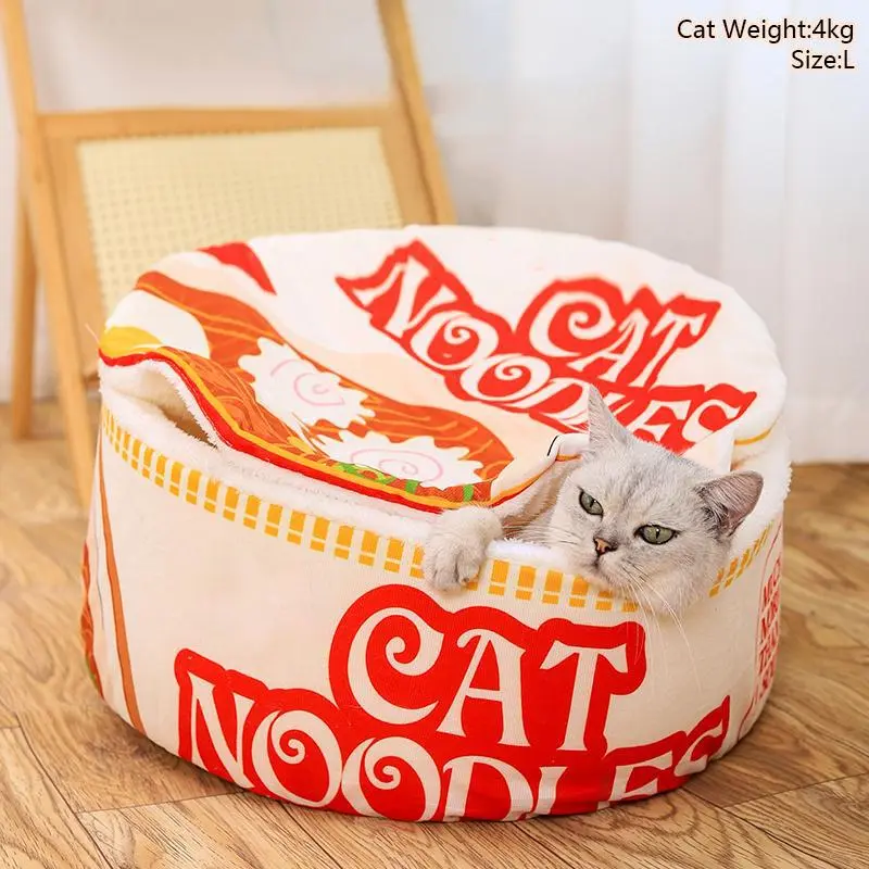 Cute Ramen Noodles Design Pet House, 1 Count Soft Comfortable Pet Bed with Lid, Non-slip Pet Furniture for Small Dogs & Cats, Shaped Beds, Kitten Bed