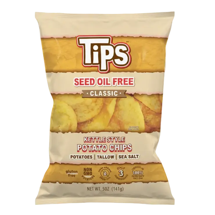 TIPS Beef Tallow Potato Chips — Sea Salt — Seed Oil Free Kettle Chips
