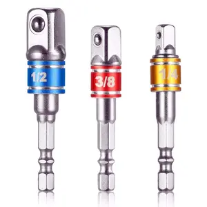 Impact Grade Socket Adapter/Extension Set Turns Power Drill Into High Speed Nut Driver,1/4-Inch Hex Shank to Drive for Adapters to Use with Drill Chucks, Sizes 1/4" 3/8" 1/2", Cr-V, 3-Piece,Fathers Day Gift