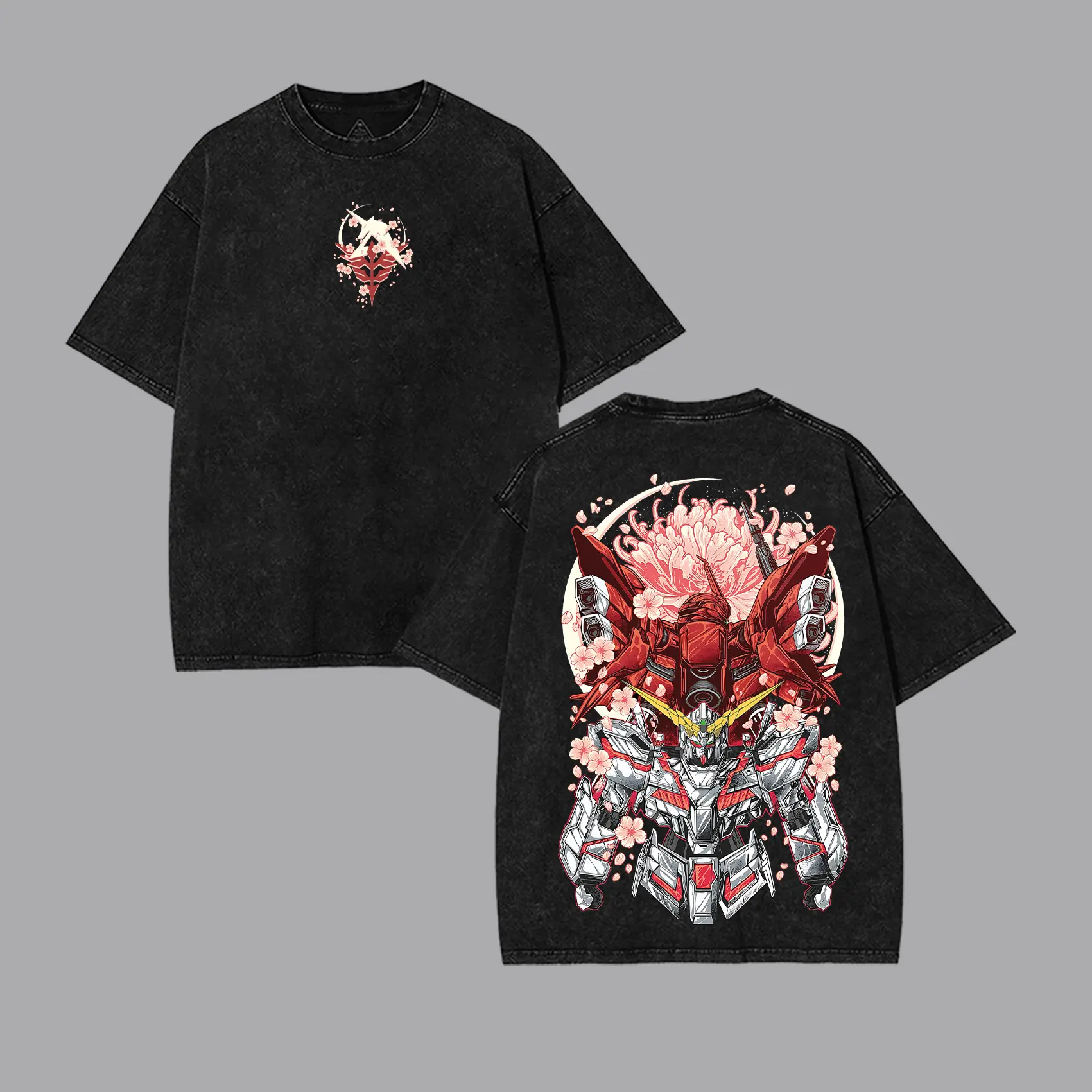 Limited Edition Gundam Unicorn X Sinanju Anime Double Printed Lightweight Acid Washed Tee, 90s Anime Shirt, Robot Anime Lovers, Cotton Fabric