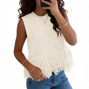 Yimoon Women Crochet Tank Top Sleeveless Fringe Hem Boho Knit Summer Beach Top