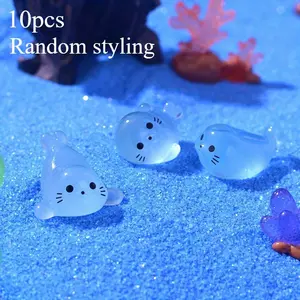 10pcs Glow-In-The-Dark Mini Seal Resin Figurines Ornaments, Artistic Creative Desktop Home Decor Gifts, Random Cute Cartoon Glowing Ocean Animal Models, Decorative Home Ornament
