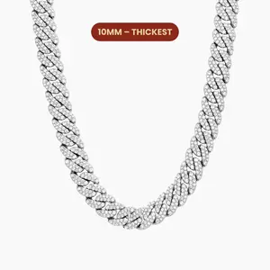JAXXON Iced Out Cuban Link Chain 10mm - Silver - Rhodium Bonded for Shine & Durability - Box Clasp