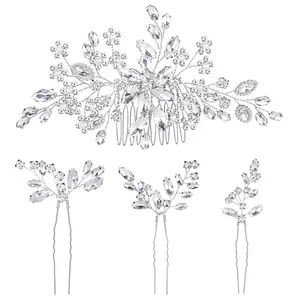4 pcs Bride Rhinestone Hair Pins Wedding Crystal Hair Side Comb Women Rhinestone Headpiece Accessories Fashion Accessories